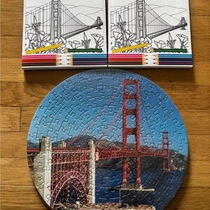 Golden Gate Bridge Round Puzzle and Coloring Postcards